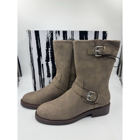 Dv By Dolce Vita Women Side Zip Buckle Moto Bike Boot Dark Taupe Size 8 - Picture 1 of 16